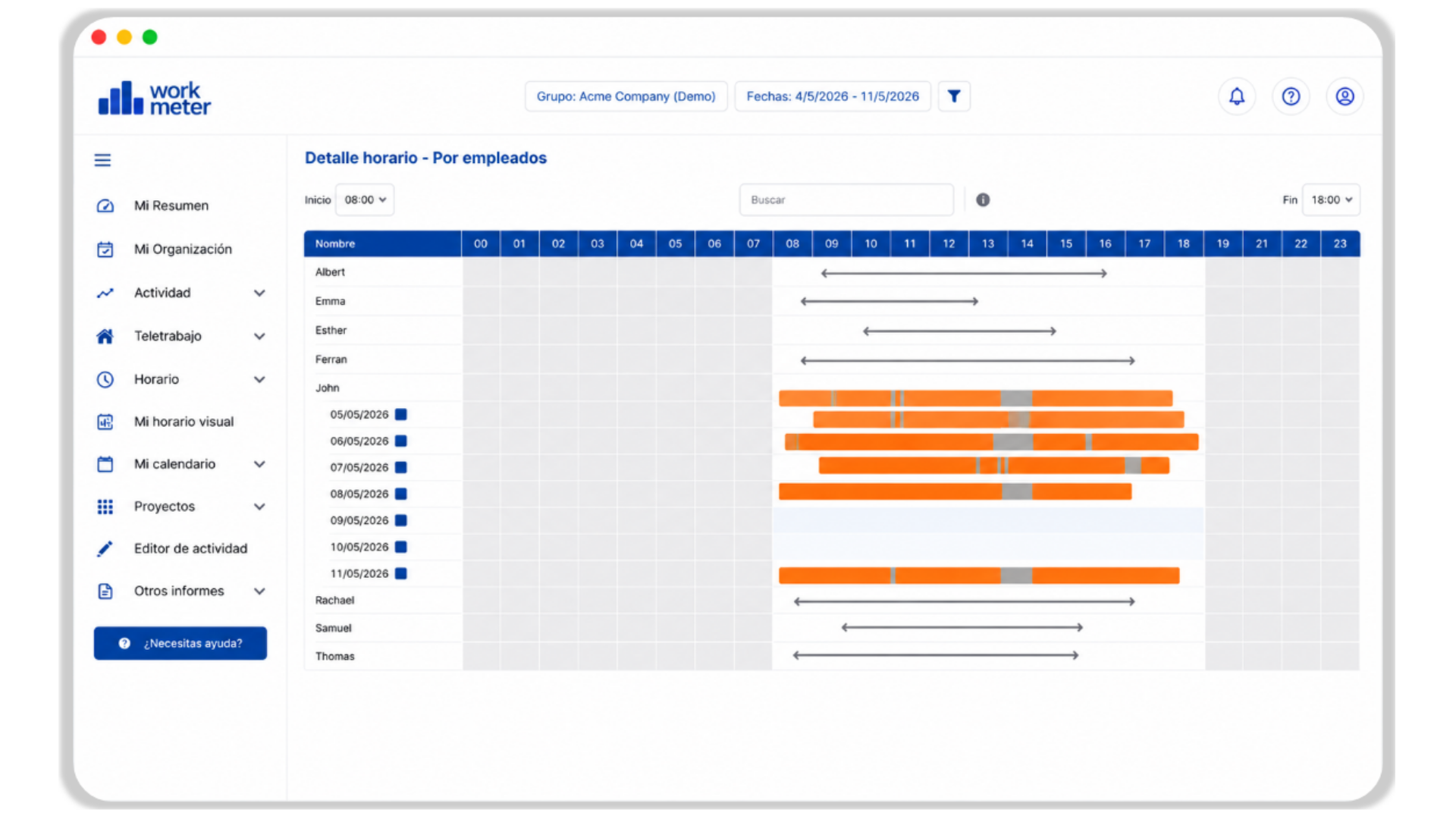 Detalle horario empleados